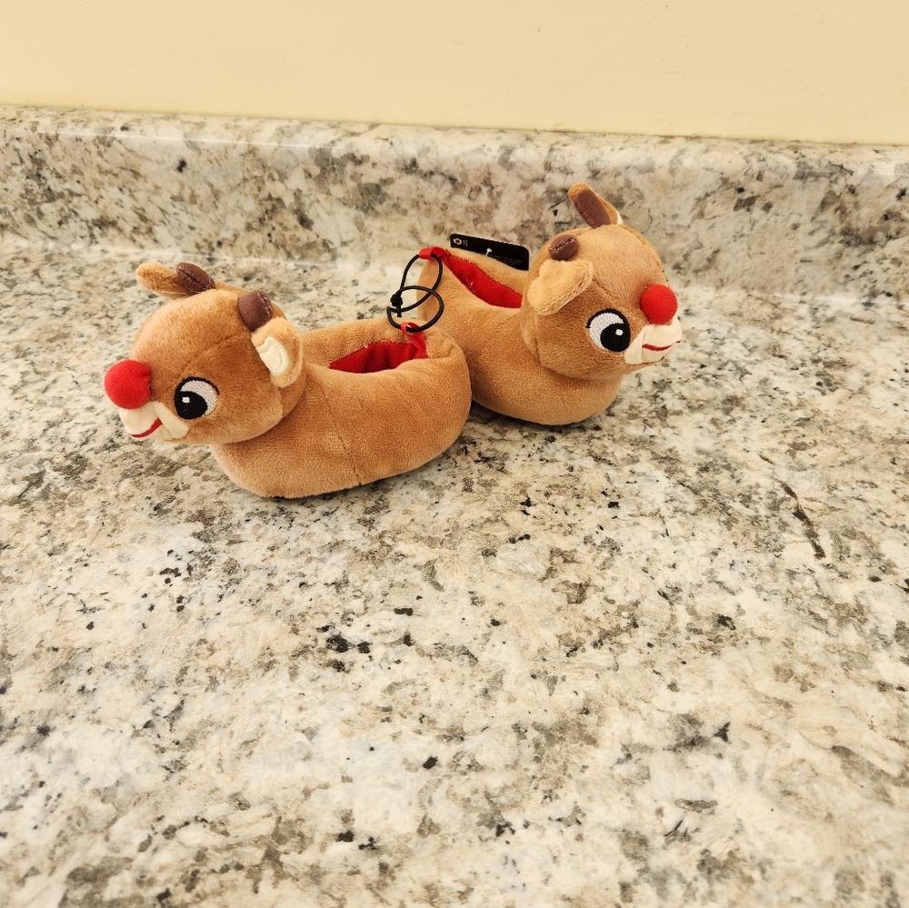 NWT Rudolph the Red Nosed Reindeer Kids Baby Slippers House Shoes Christmas Sz 1 - Picture 7 of 10